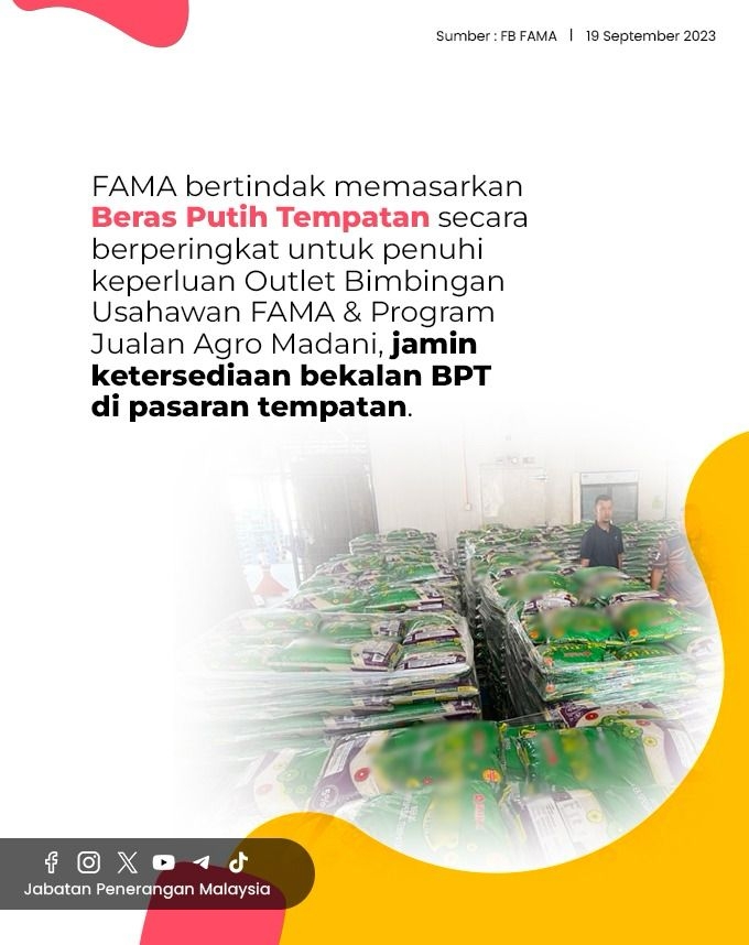 Fama Bertindak Memasarkan Beras Putih Tempatan Secara Berperingkat