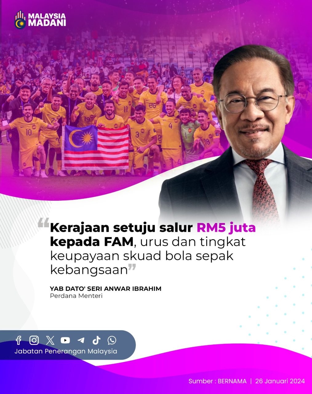 Kerajaan Setuju Salur RM5 Juta Kepada FAM Urus Dan Tingkat Keupayaan