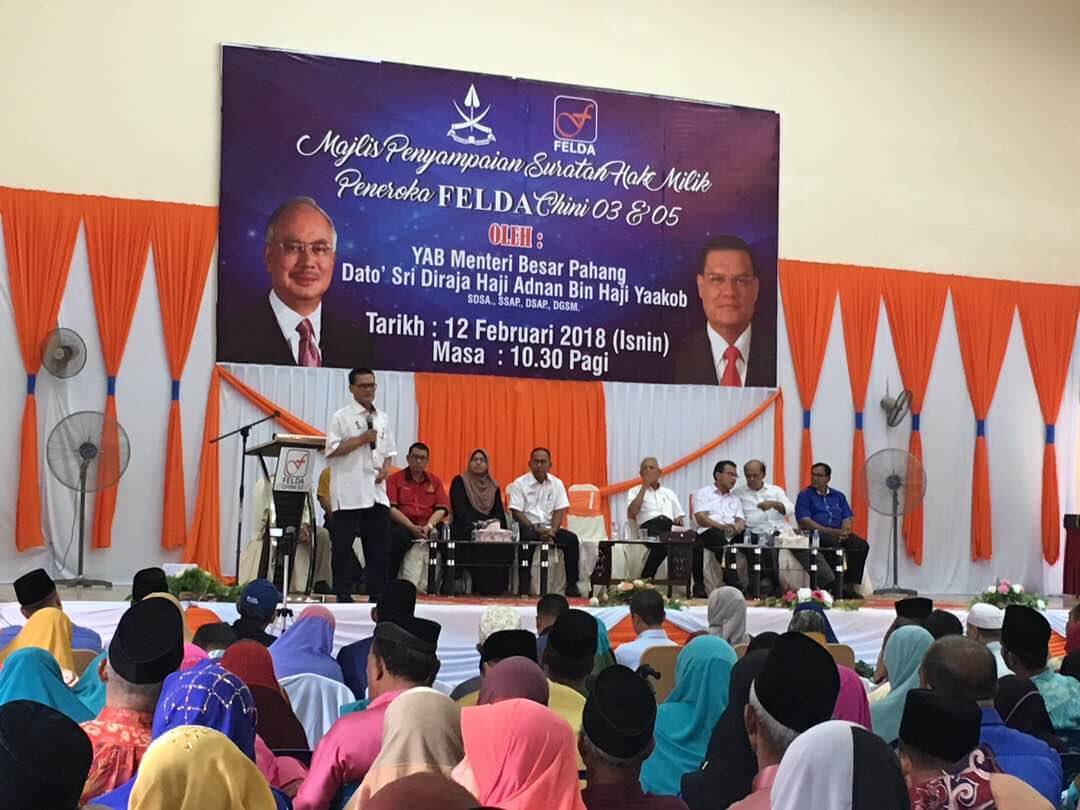 Menteri Besar Pahang Berucapa di Majlis Penyampaian Suratan Hak Milik Felda