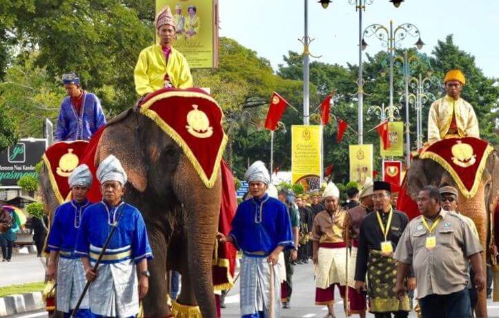 Tiga ekor gajah lambang kemegahan dan kekuatan Kesultanan Melayu turut dipertontonkan kepada umum.