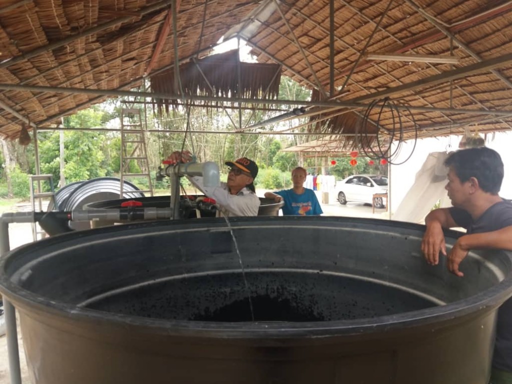 Kheng Giap menunjukkan cara penyaluran air bersama sistem pembajaan, disalurkan ke setiap lokasi tanaman setiap 2 jam.