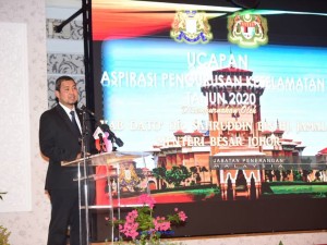Dr Sahruddin Jamal ketika berucap di Majlis Aspirasi Pengurusan Keselamatan 2020 Program Konferen Keselamatan Negeri Johor Tahun 2020.