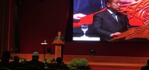 Menteri Besar Terengganu berucap semasa pelancaran Terengganu Darul Iman News (TRDI) di Wisma Darul Iman.
