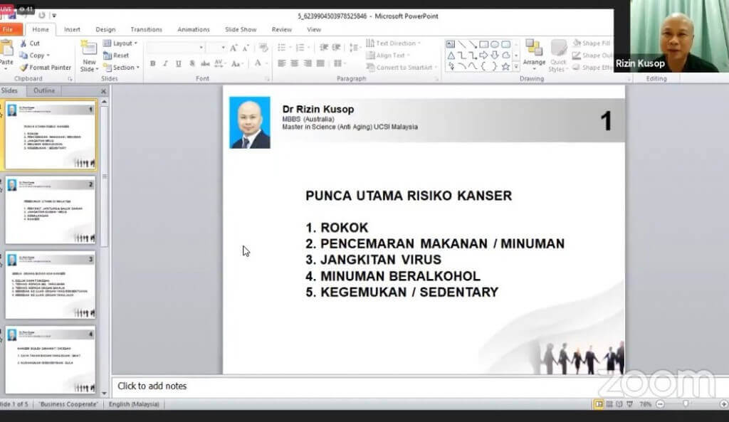 Dr Rizin ketika menjelaskan punca utama risiko kanser.
