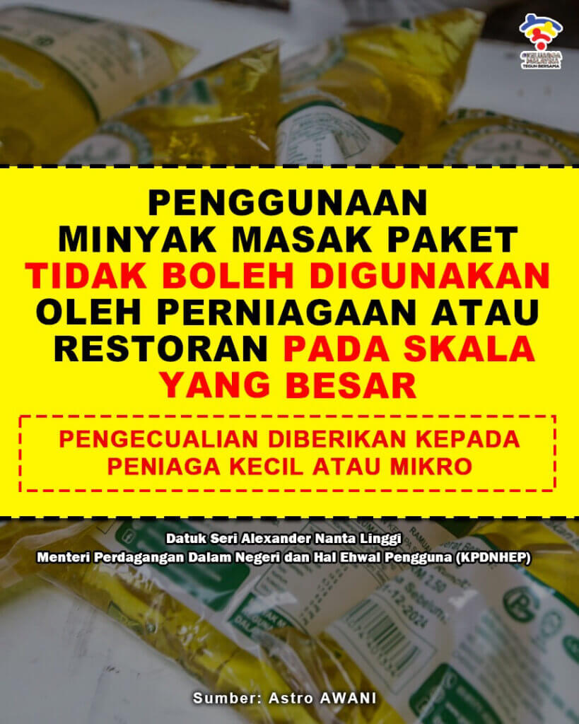 Penggunaan Minyak Masak Paket Tidak Boleh Digunakan Oleh Perniagaan ...