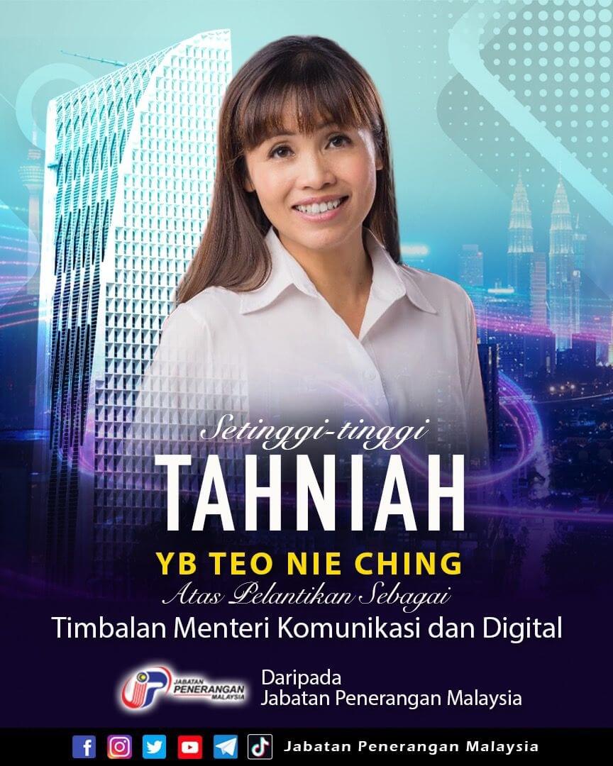 Setinggi Tinggi Tahniah Yb Teo Nie Ching Atas Perlantikan Sebagai