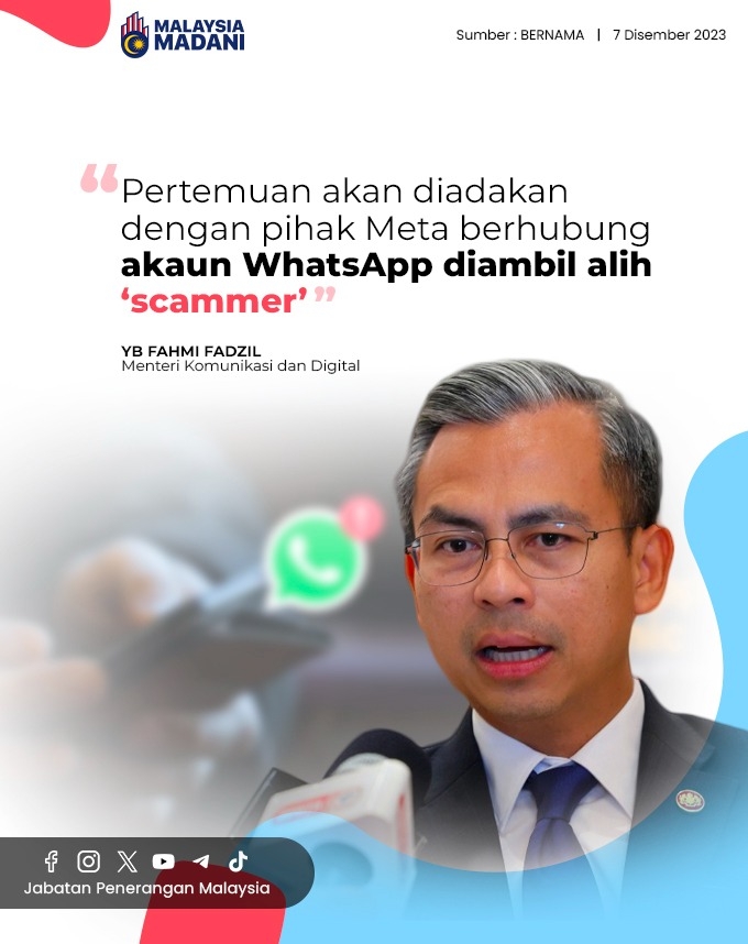 Pertemuan Akan Diadakan Dengan Pihak Meta Berhubung Akaun WhatsApp ...