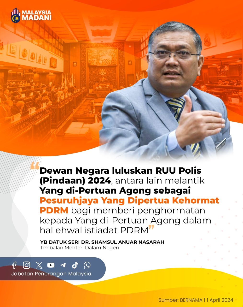 Dewan Negara Luluskan RUU Polis (Pindaan) 2024, Antara Lain Melantik ...